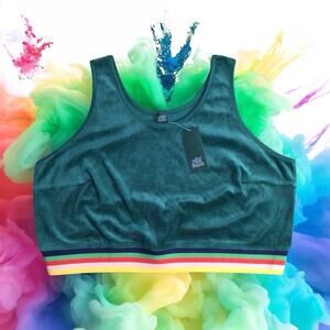 Women' Plus Size 1X Velour Cropped Tank Top Green Active wear